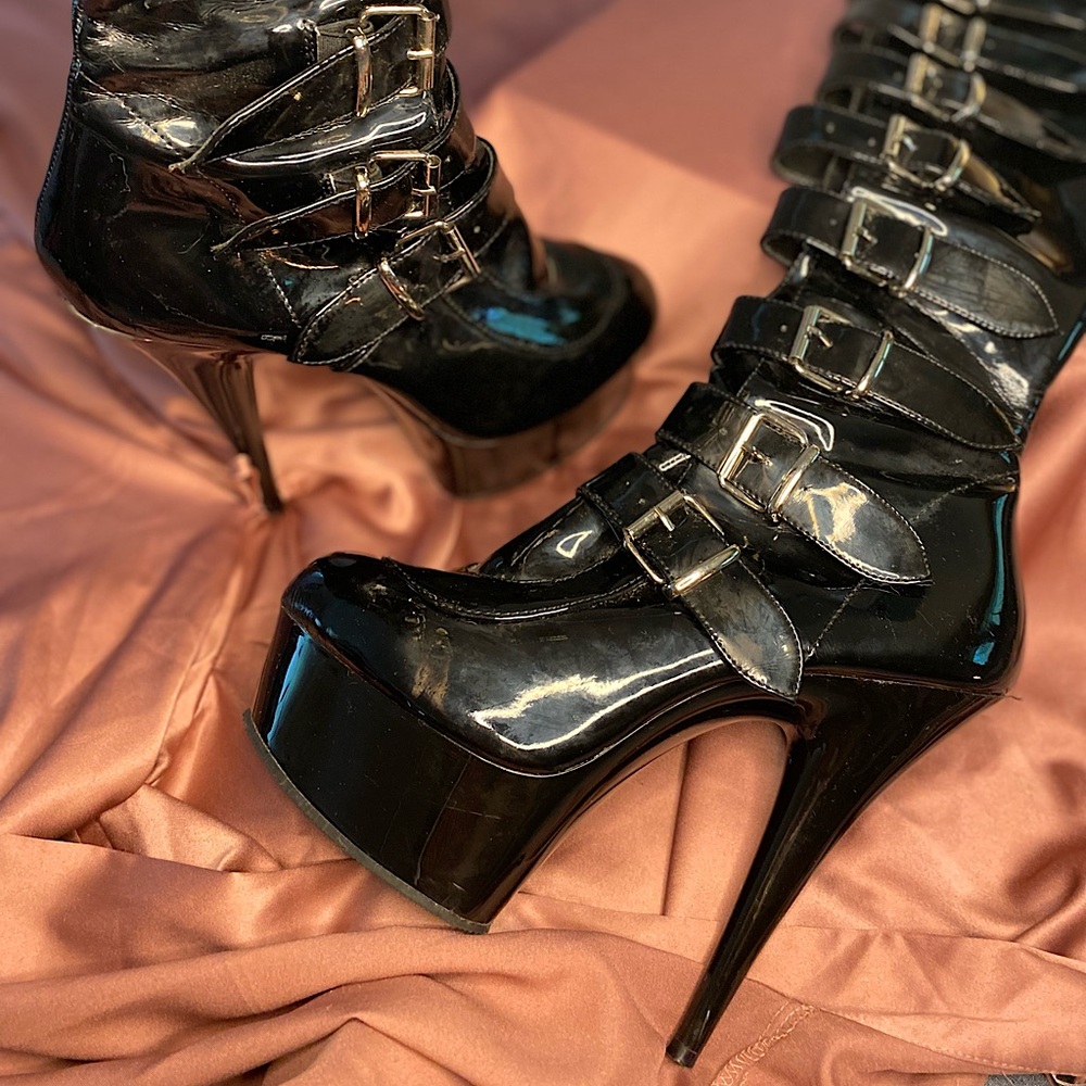 Pleaser PVC Knee High Heels -very good condition Size 10